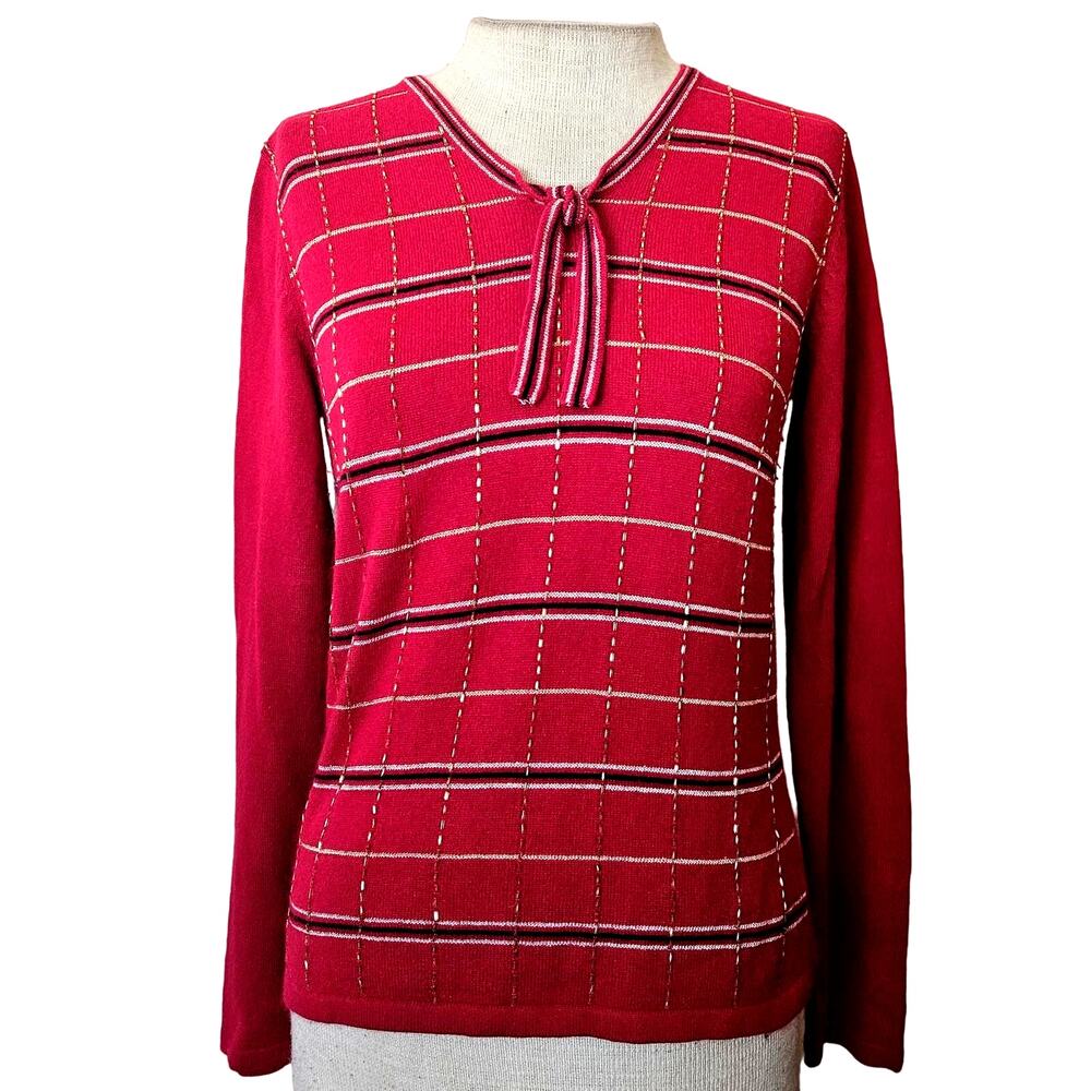 Red Beaded Silk and Angora Blend Sweater Size Small